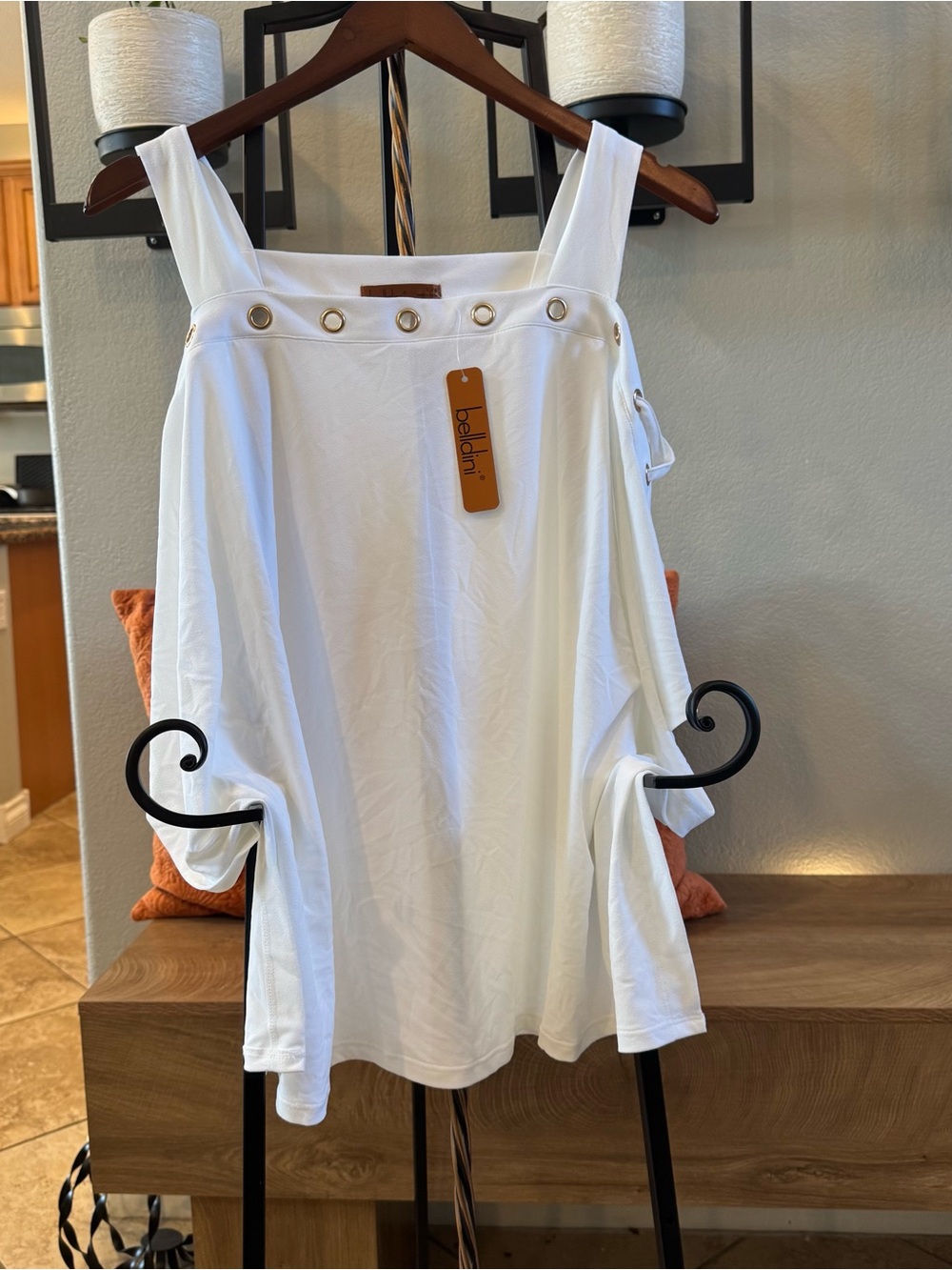 Belldini White Eyelet-Trim Square Neck Tank